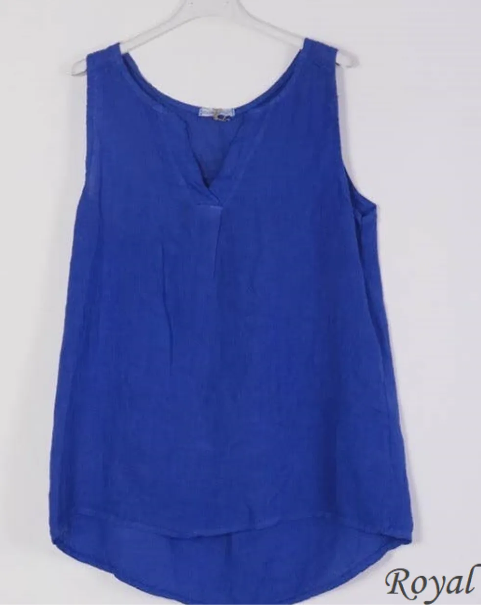 100% Linen Tank with Notched V-Neck Detail 38009