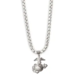 1" Eagle, Globe, and Anchor Pendant With Box Chain - Sterling Silver