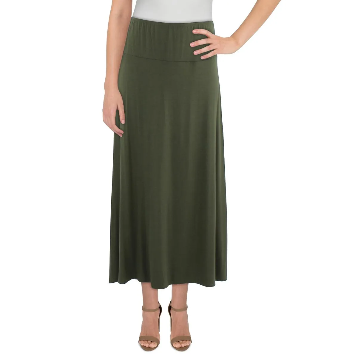 24seven Comfort Apparel Womens Banded Pull On Midi Skirt