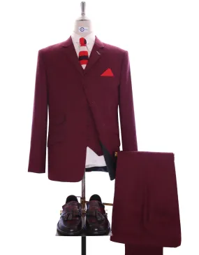 3 Piece Suit | Burgundy Prince Of Wales Suit For Men