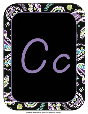 Alphabet Letters - D'Nealian | Midnight Orchid Paisley | UPRINT | Schoolgirl Style