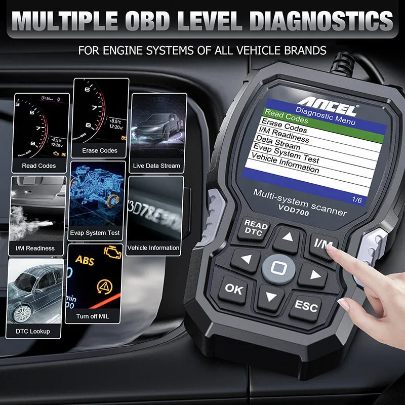 ANCEL VOD700 All System OBD2 Scanner for Volvo Car ABS Bleeding Injector Oil ETC SRL BMS EPB TPMS DPF Reset Tool