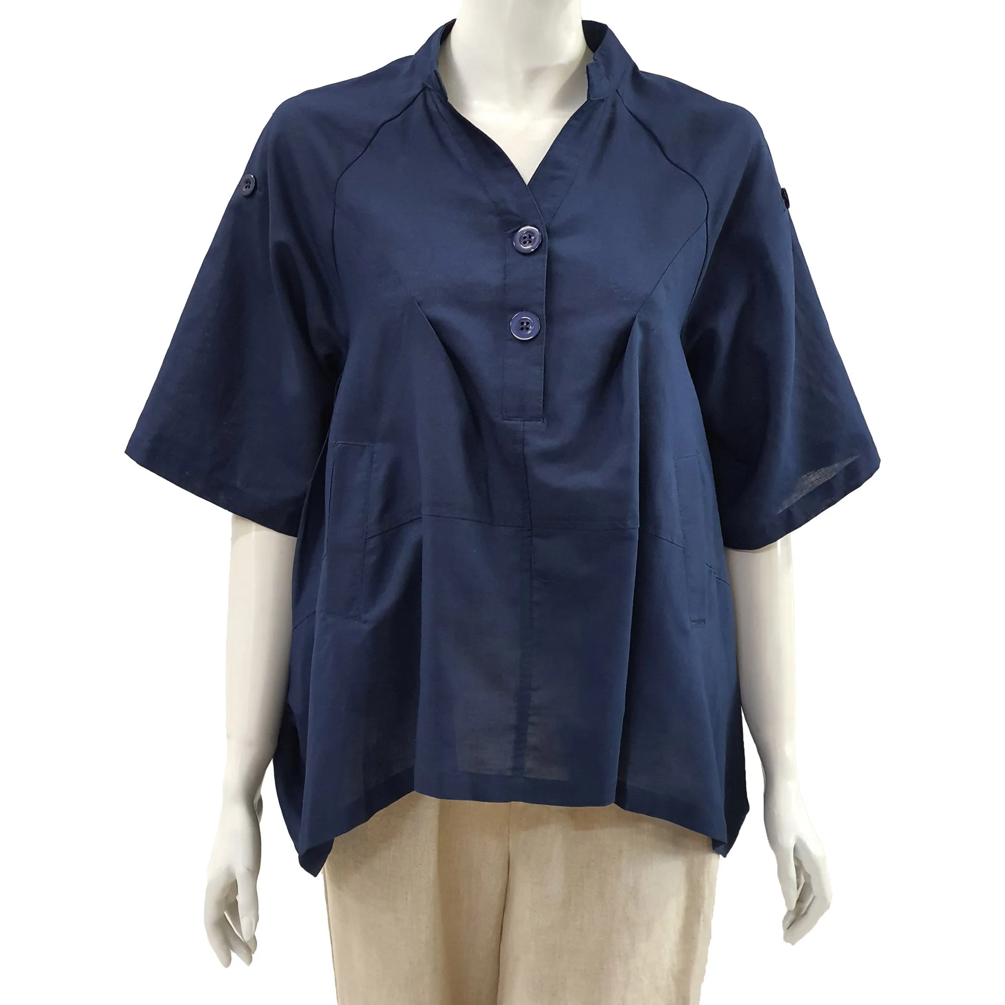 Anne Kelly Linen Dropped Shoulder Blouse in Deep Sea