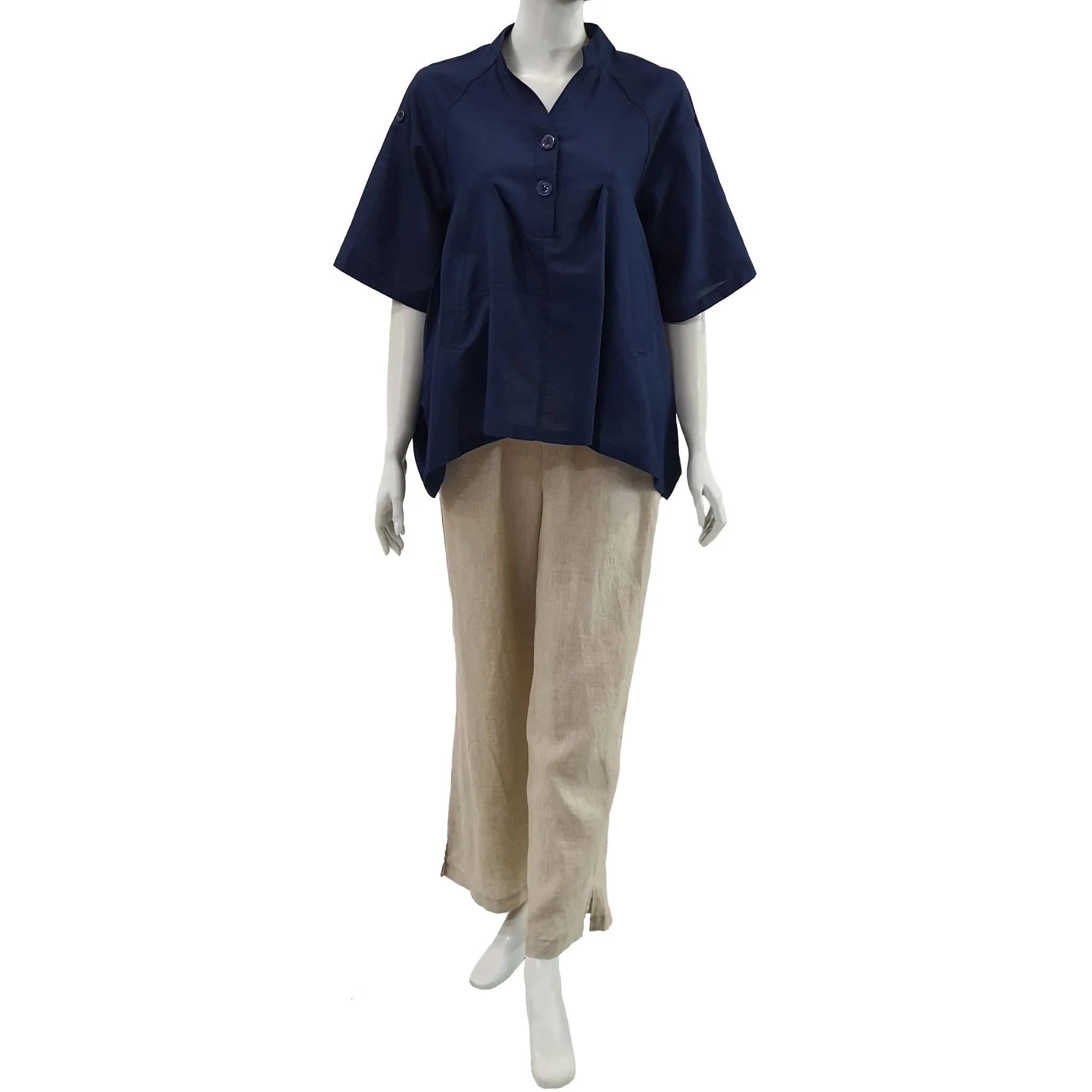 Anne Kelly Linen Dropped Shoulder Blouse in Deep Sea