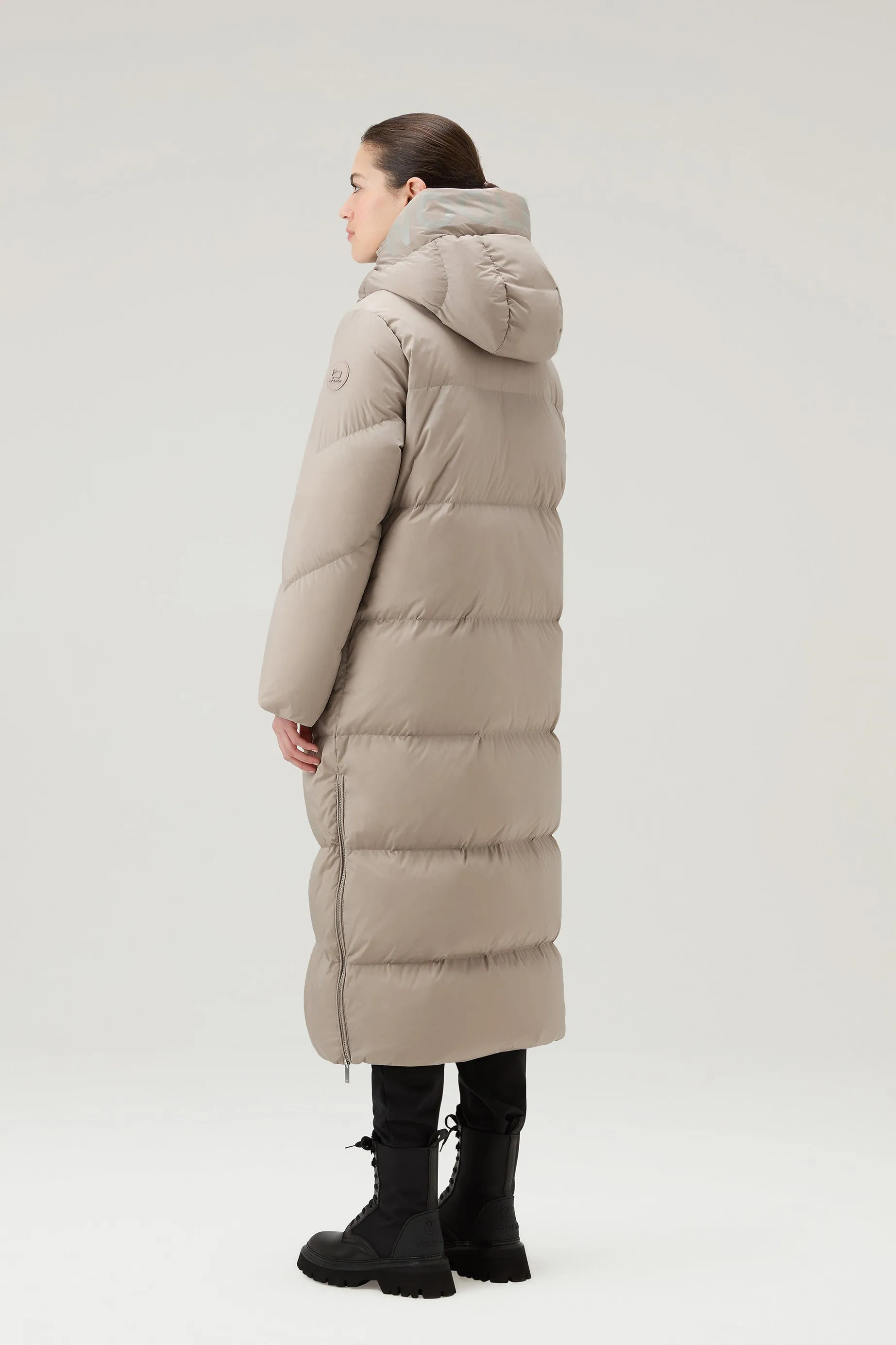 Aurora Long Parka in Stretch Nylon Light Taupe