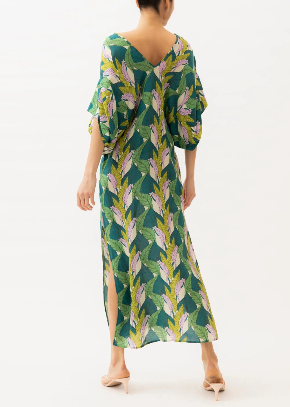 Beatriz Leaf Print Long Kaftan