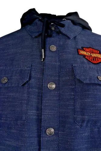 Branded Men's Denim Jacket Blue Dark Wash Patch Logo (101)