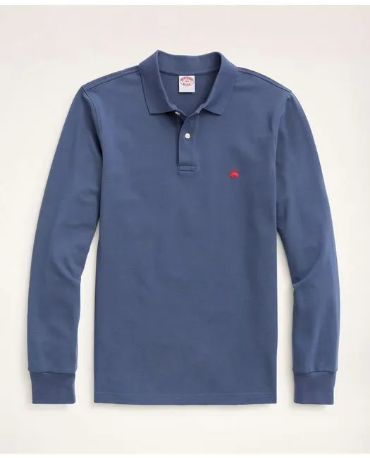 Brooks Brothers Men's Big & Tall Long-Sleeve Stretch Cotton Polo Indigo