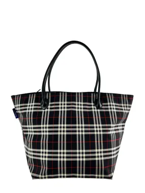 Burberry Blue Label Black Checked Nylon Tote Bag