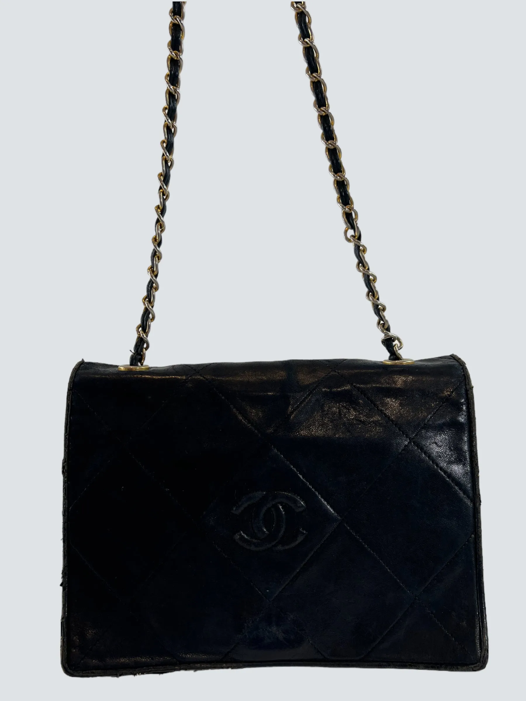 Chanel Black Lamskin Vintage Shoulder Handbag