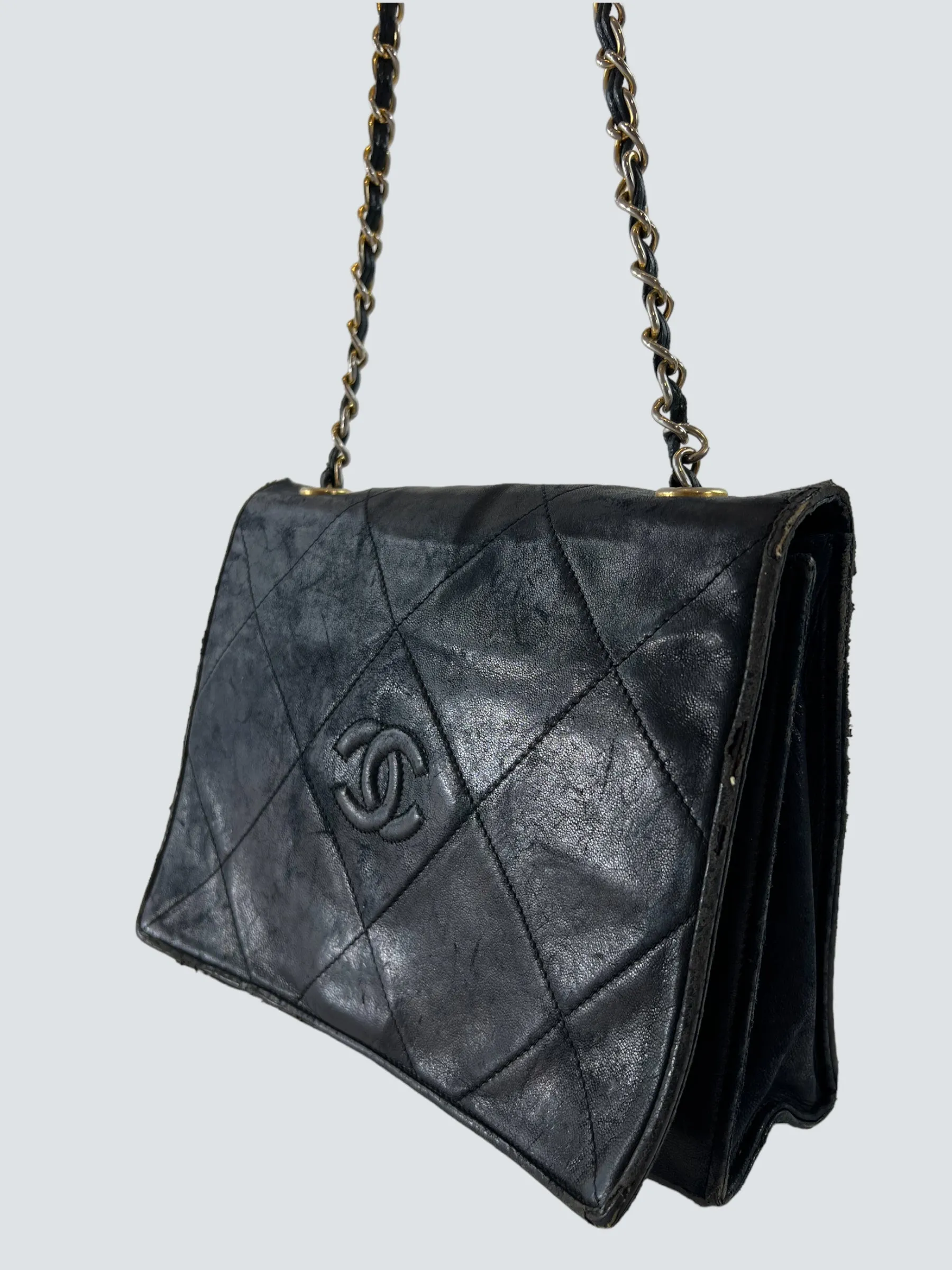 Chanel Black Lamskin Vintage Shoulder Handbag