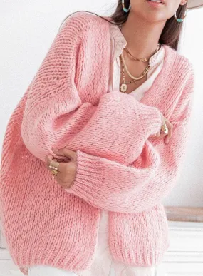 Chunky open knit Cardigan Luna in Pink