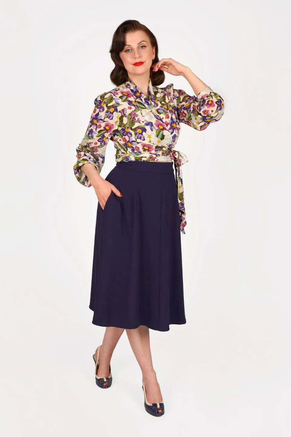 Classic 1940s Style A-Line Skirt in Navy