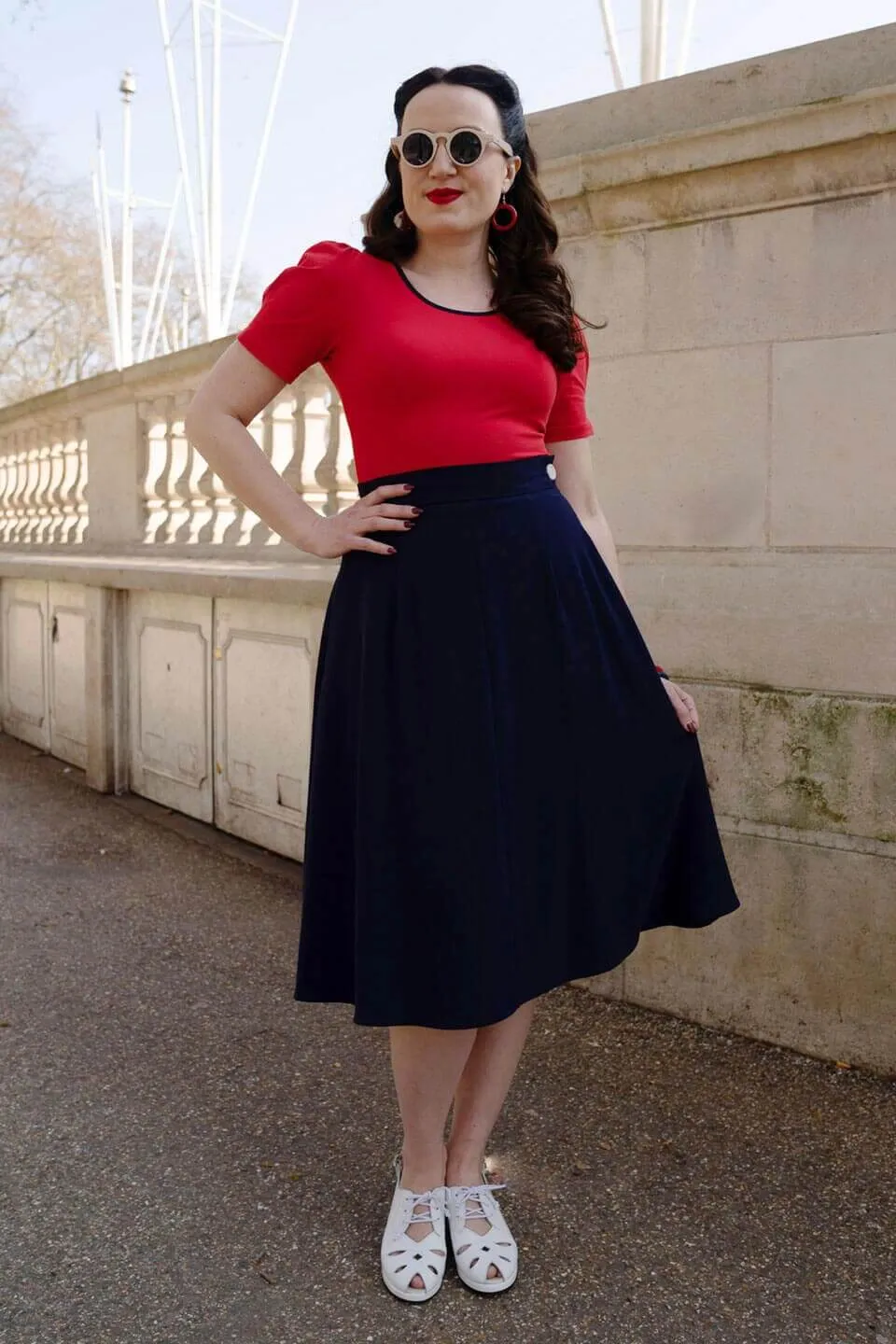 Classic 1940s Style A-Line Skirt in Navy