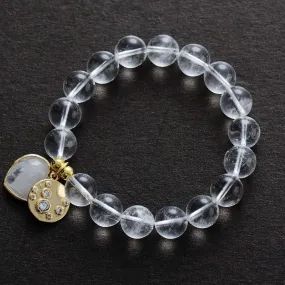 Clear Quartz Heart Charm & Beads Stretchy Bracelet