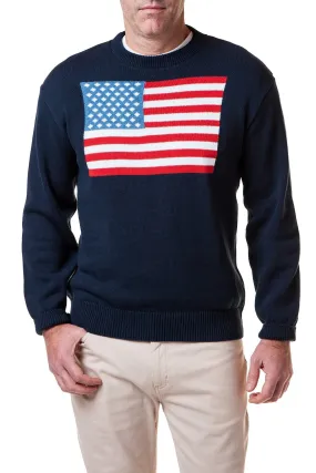 Crew Neck Sweater Navy with American Flag