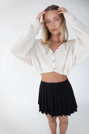 CROPPED CHENILLE KNIT CARDIGAN