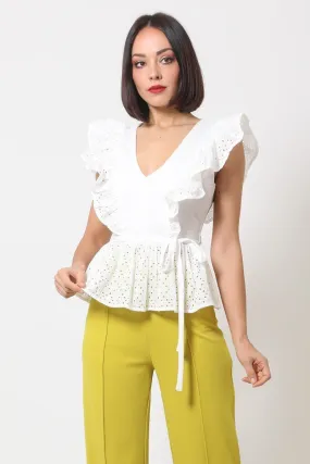 Crotchet Peplum Top W/ Self -front Tie