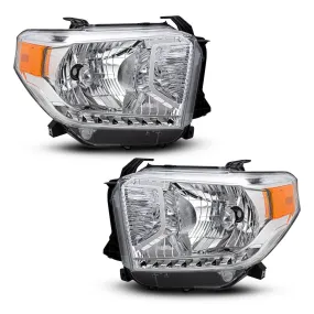 Headlight Assembly Compatible with 2014-2017 Toyota Tundra, Chrome Housing and Amber Reflector