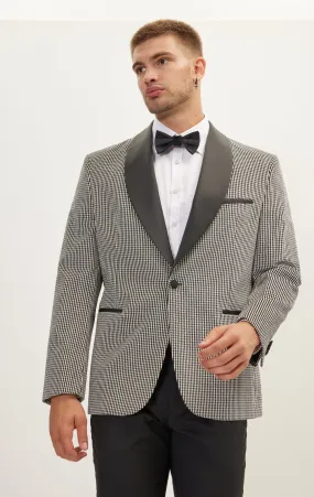 Italian Velvet Shawl Lapel Tuxedo Jacket - Houndstooth