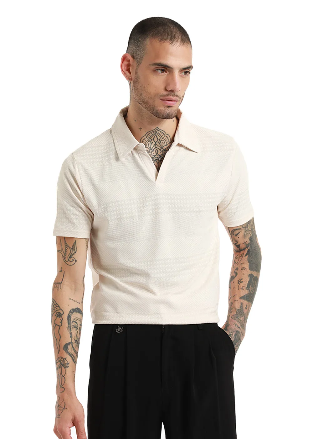 Jacquard Off White Polo T-shirt