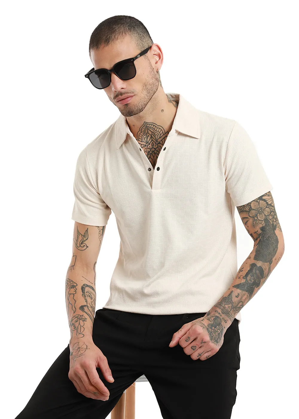 Jacquard Off White Polo T-shirt