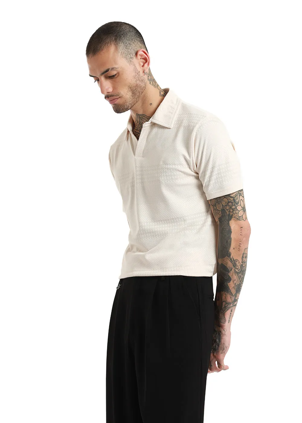 Jacquard Off White Polo T-shirt