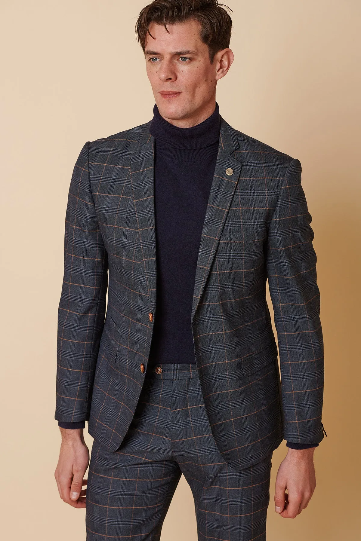 JENSON - Marine Navy Check Two Piece Suit