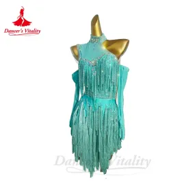 Latin Dance Dress for Women Spandex Senior AB Stones Rumba Chacha Tango Performance Competiton Clothing Latin Tassel Dresses