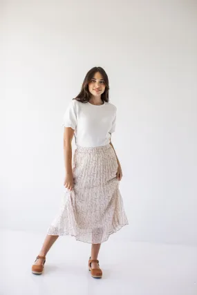 'Melinda' Foliage Floral Pleated Midi Skirt in Cream