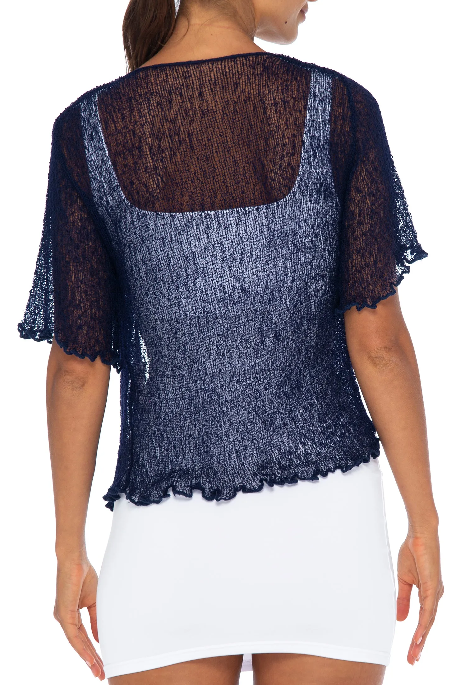 Open Front Short Sleeve Sheer Cardigan Top