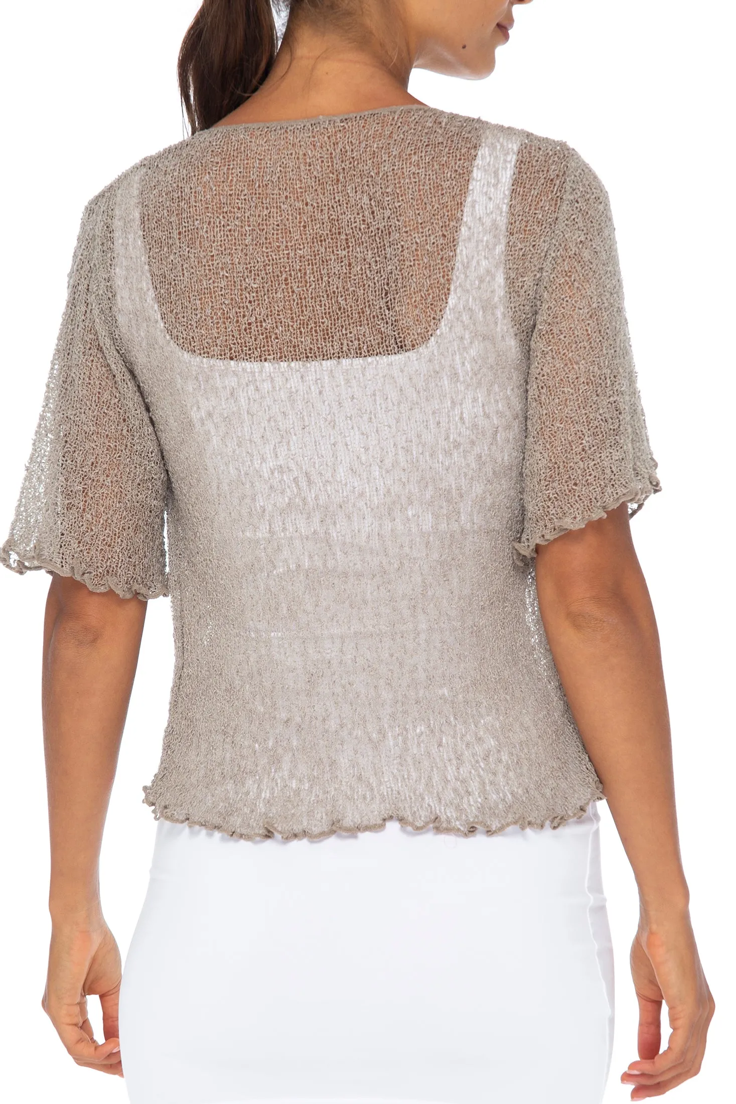 Open Front Short Sleeve Sheer Cardigan Top