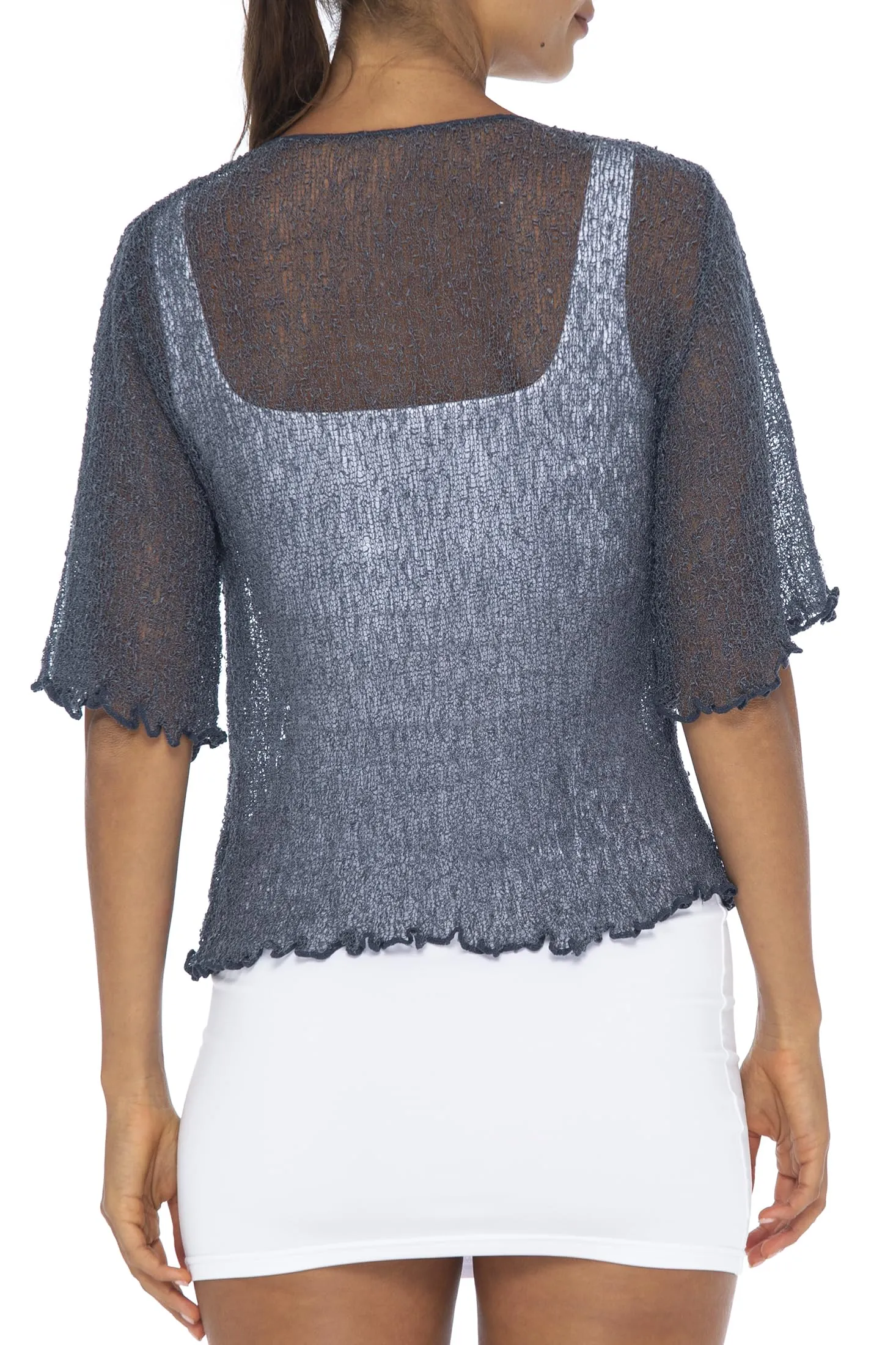 Open Front Short Sleeve Sheer Cardigan Top