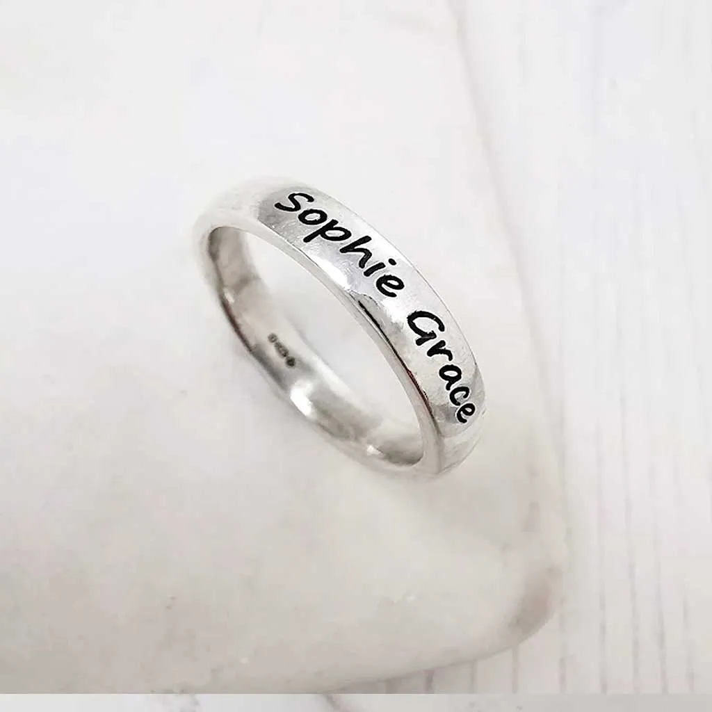 Personalised Slim Silver Message Ring