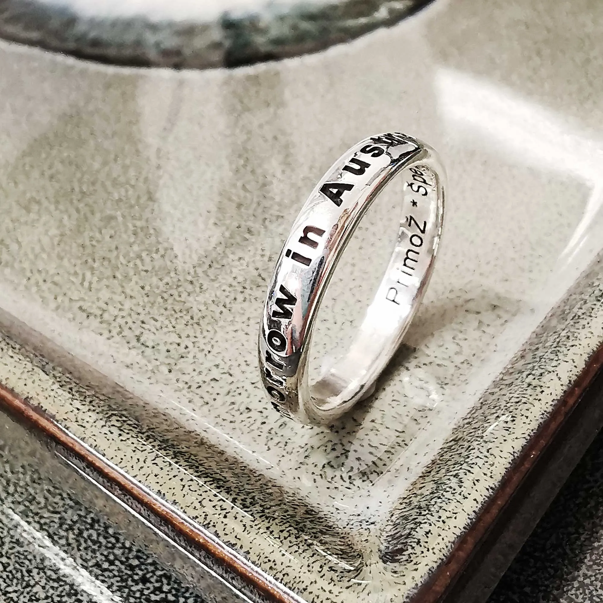 Personalised Slim Silver Message Ring