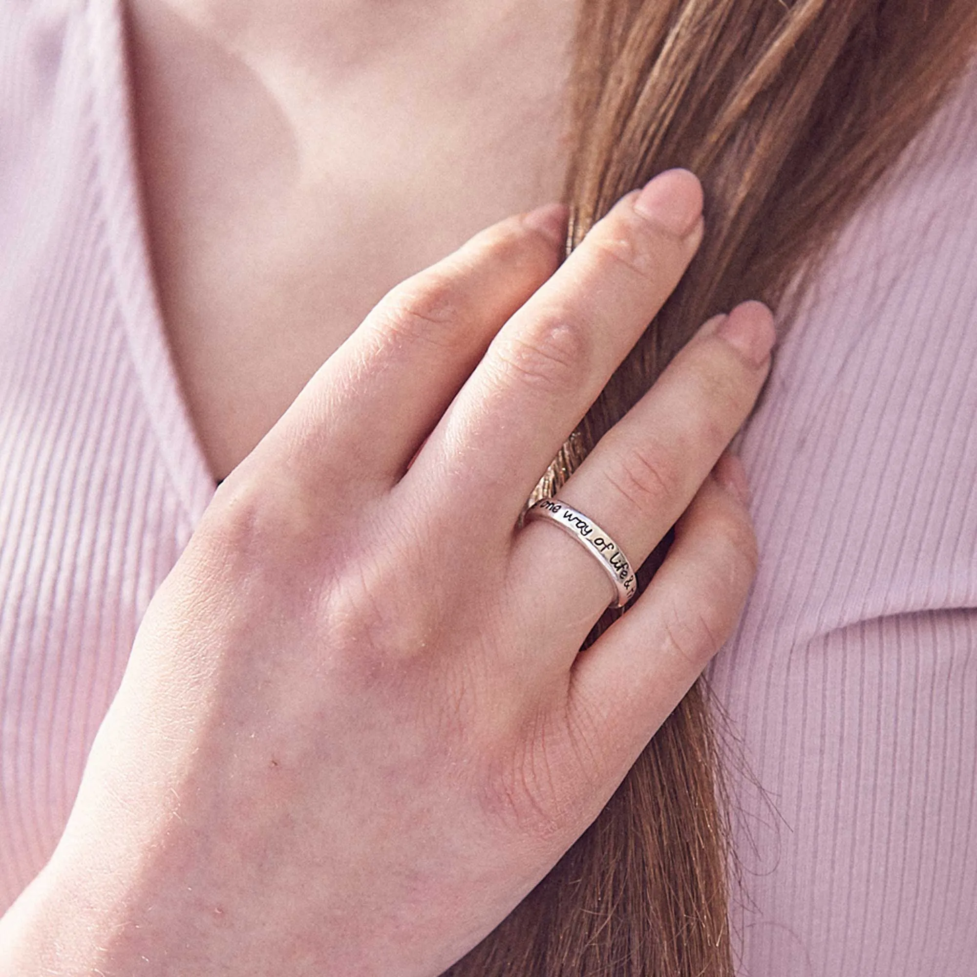 Personalised Slim Silver Message Ring