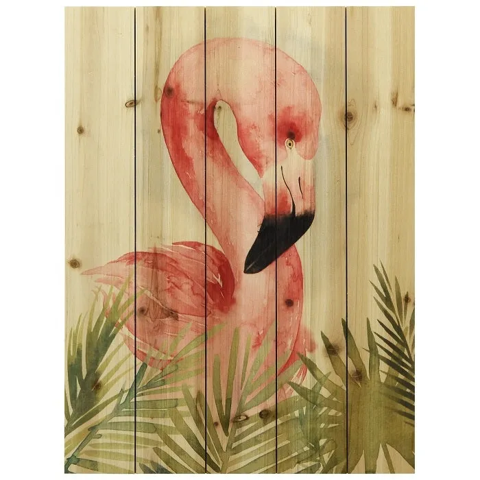 "Watercolor Flamingo Composition I" Arte de Legno Digital Print on Solid Wood Wall Art