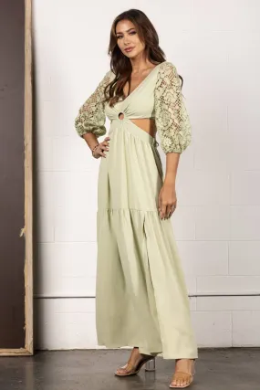 Sage Lace Sleeve Maxi