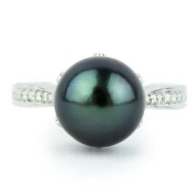 Tahitian Pearl & Diamond Fleur-de-lis Ring